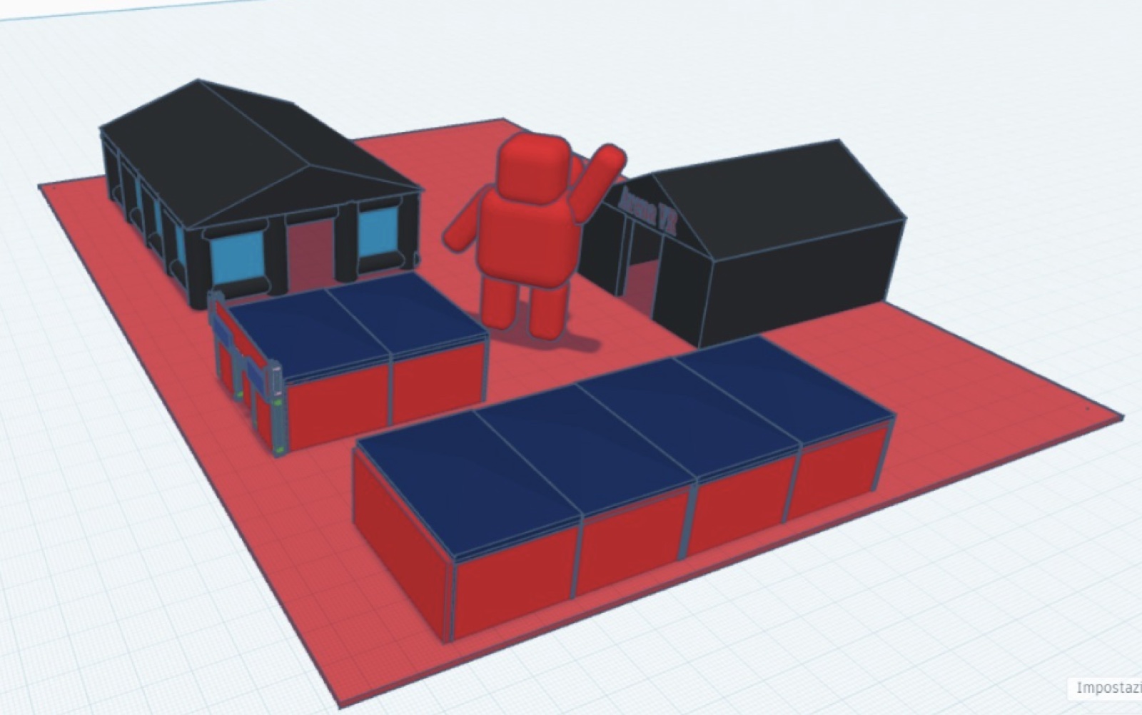 Schema 3D progettazione area evento VRC in piazza